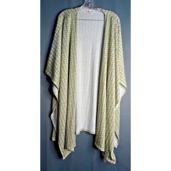 LuLaRoe Drapey Cape Poncho Cardigan Womens Size S/M Green Cream Print - Picture 3 of 7